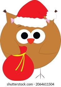 Cute cartoon christmas Owl. Draw illustration in color