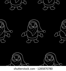 Cute cartoon christmas pattern with hand drawn santa. Sweet vector black and white christmas pattern. Seamless monochrome doodle christmas pattern for textile, wallpapers, wrapping paper and cards.
