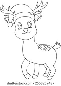 Cute Cartoon Christmas Reindeer Outline Illustration