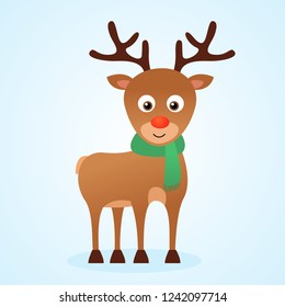 Cute cartoon christmas reindeer Rudolph, vector isolated illustration