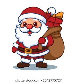Cute Cartoon Christmas Santa Claus With Present Bags