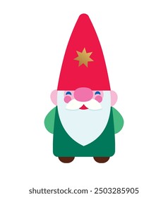 Cute cartoon Christmas Santa gnome in red hat standing on the white background. High quality vector Illustration.

