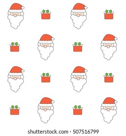 cute cartoon christmas seamless vector pattern background illustration with santa claus and gift box
