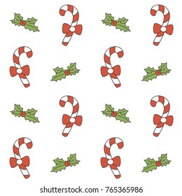 cute cartoon christmas seamless vector pattern background illustration with candy cane