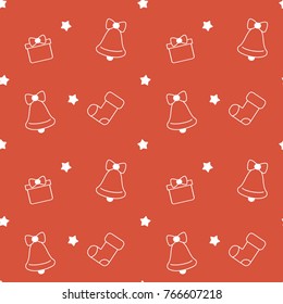 cute cartoon christmas seamless vector pattern background illustration with bells ringing and holly