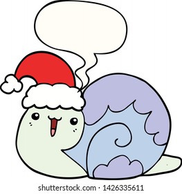 cute cartoon christmas snail with speech bubble