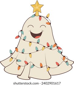 Cute cartoon Christmas spirit bundle, funny ghost.