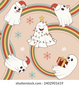 Cute cartoon Christmas spirits bundle, funny ghosts.