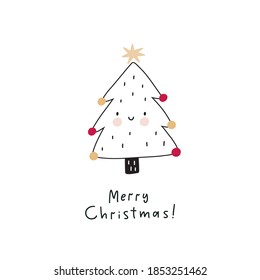 
Cute cartoon Christmas tree print. Happy New Year kawaii tree
