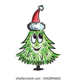 Cute cartoon Christmas tree. Sketch. Vector illustration