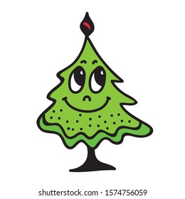 Cute cartoon Christmas tree. Vector illustration
