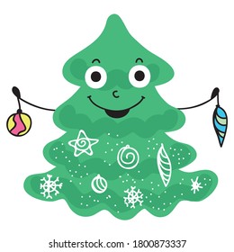 Cute cartoon Christmas tree. Vector illustration