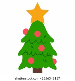 Cute cartoon Christmas tree vector cartoon illustration isolated on a white background.