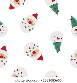 Cute Cartoon Christmas vector seamless pattern with Santa and Snowman