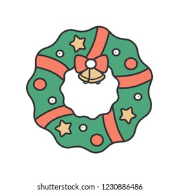 cute cartoon christmas wreath vector illustration isolated on white background