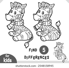 Cute cartoon Christmas zebra. Black and white find differences educational game for children