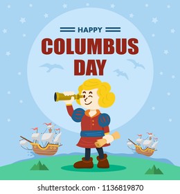 Cute cartoon of Christopher Columbus, Vector Illustration