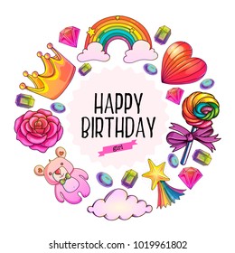 Cute cartoon circle happy birthday frame vector illustration