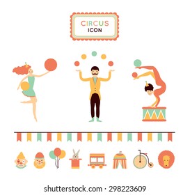 Cute cartoon circus collection. Circus and  fun fair  vector icons