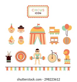 Cute cartoon circus collection. Circus and  fun fair  vector icons