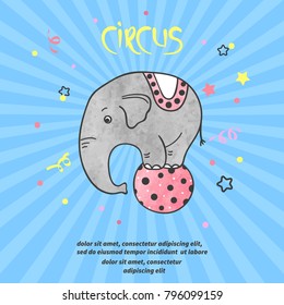 Cute cartoon Circus elephant. Vector illustration.