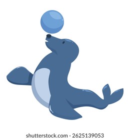 Cute cartoon circus seal balancing a ball on its nose
