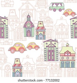 cute cartoon city. seamless pattern