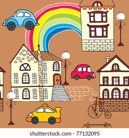 cute cartoon city. seamless pattern