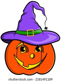 Cute Cartoon Clip Art Halloween Pumpkin With Witches Hat Isolate On White Background 