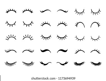 Cute cartoon closed eyes set.  Vector Eyelashes icon collection. 