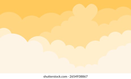 cute cartoon cloud background with heart shape in yellow sky