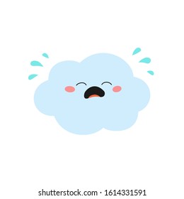 Cute cartoon cloud character crying out rainy. Vector flat illustration isolated on white background 