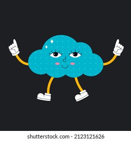 Personaje de la nube de dibujos animados en estilo retro. Hippie, psicodélico, retro y vintage. Ilustración del vector
