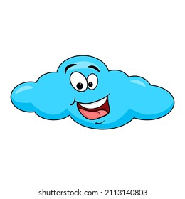 Personaje de la nube de dibujos animados con sonrisa y ojos. Ilustración vectorial aislada en fondo blanco.
