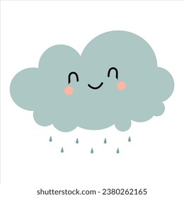 Una linda nube de dibujos animados con los ojos cerrados y una sonrisa. Vector