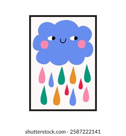 Cute Cartoon Cloud in flat style. Playful spring print