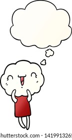 cute cartoon cloud head creature with thought bubble in smooth gradient style