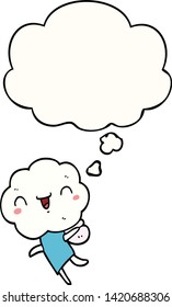 cute cartoon cloud head creature with thought bubble