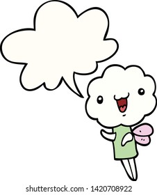 cute cartoon cloud head creature with speech bubble