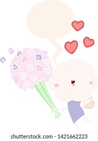 cute cartoon cloud head creature with speech bubble in retro style