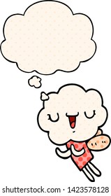 cute cartoon cloud head creature with thought bubble in comic book style