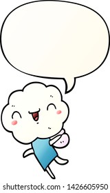 cute cartoon cloud head creature with speech bubble in smooth gradient style