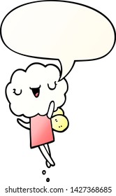 cute cartoon cloud head creature with speech bubble in smooth gradient style