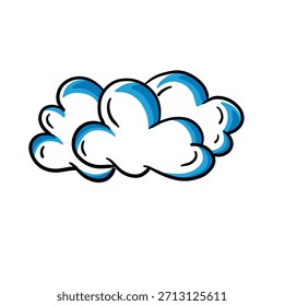 Icono lindo de la nube de la historieta con el punto culminante azul. Dibujado a mano doodle sketch estilo nube. Ilustración vectorial de contorno simple