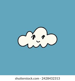 Cute cartoon cloud icon, boho style, hand drawn vector retro illustration.