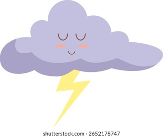 Cute Cartoon Cloud with Lightning Bolt Flat Illustration