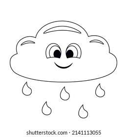 Cuta caricatura Nube con Lluvia. Dibujar ilustración en blanco y negro
