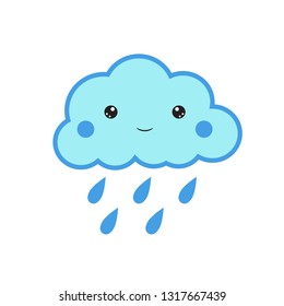Cute cartoon cloud with rain drops. Isolated on white background. Vector
