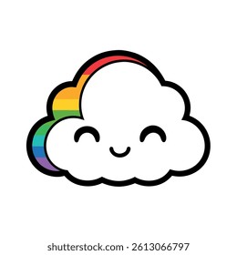 Cute cartoon cloud with a rainbow, perfect for kids' products.