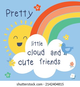 cute cartoon cloud , rainbow and sun vector illustration